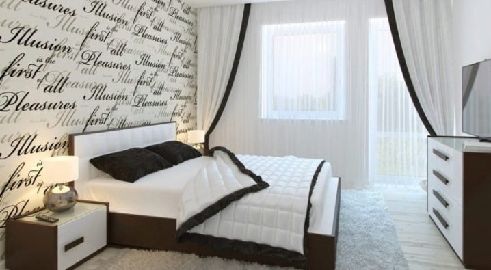 Bedroom design 12 sq. m with balcony or loggia