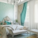 Turquoise curtains in the bedroom interior